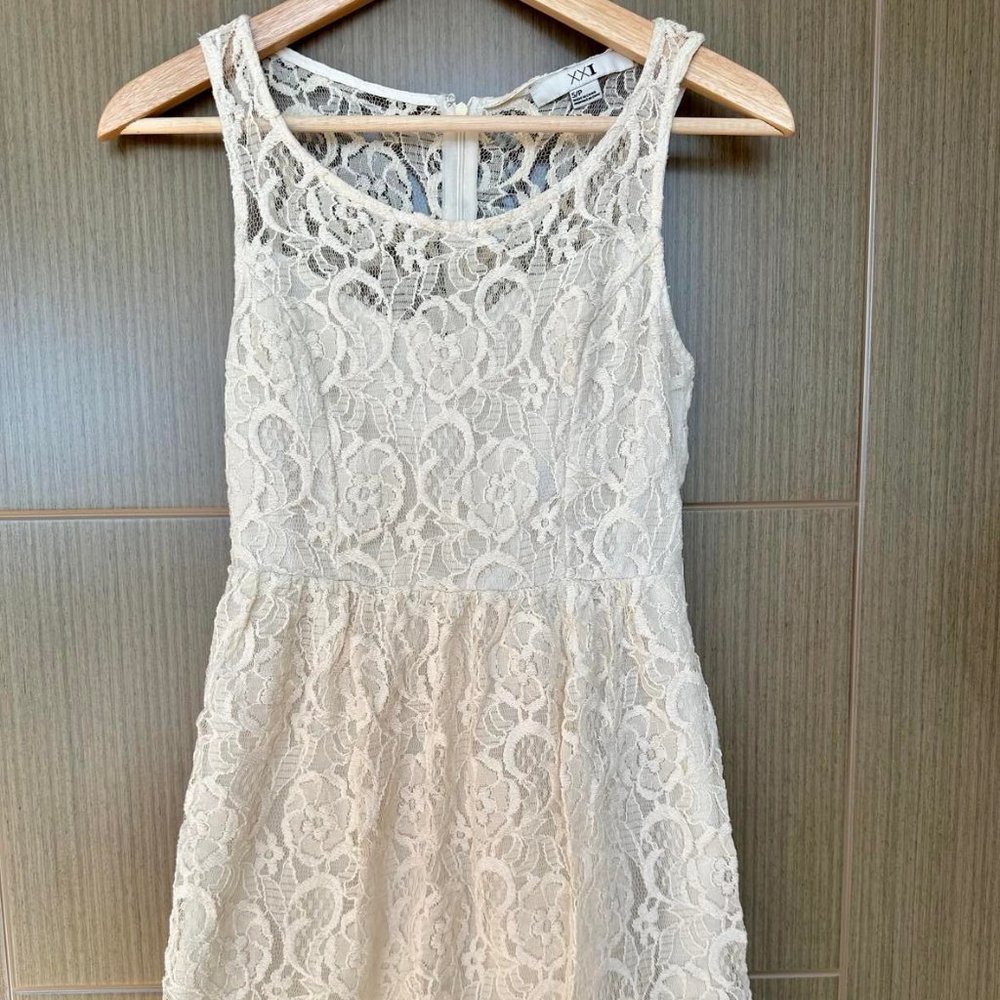 Forever 21 White Beige Lace Dress - Size Small